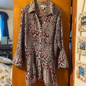 Red white and black leopard blouse